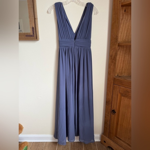 Lulus Maxi Dress Size XXS V-Neck Chiffon Gown Dusty Blue Gray Wedding Bridesmaid - Picture 6 of 16